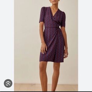 Reformation Burgundy and Blue Wrap Dress